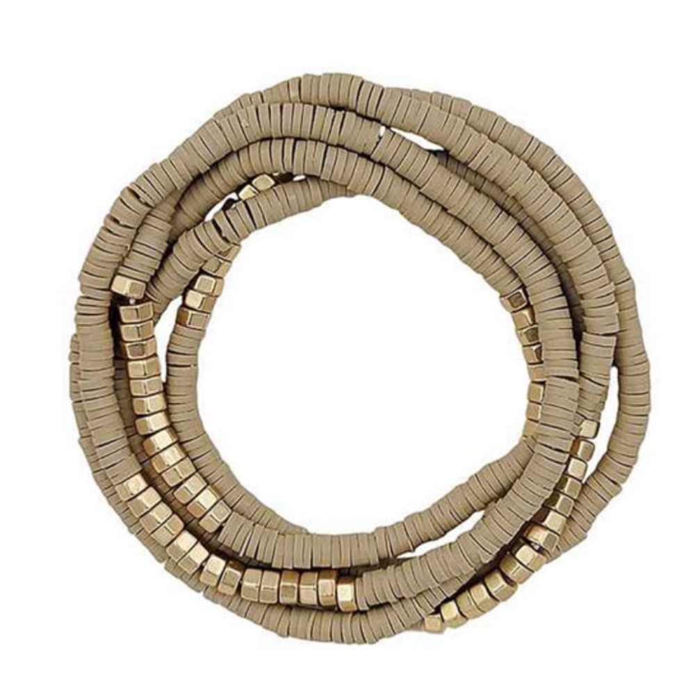 Metal Bead Rubber Stretch Set Bracelet